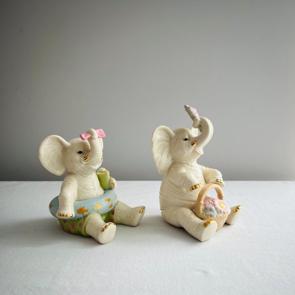 Vintage Lenox Collections 2 Elephant Figurines Sweet Spring & Summer Fun - Picture 9 of 9